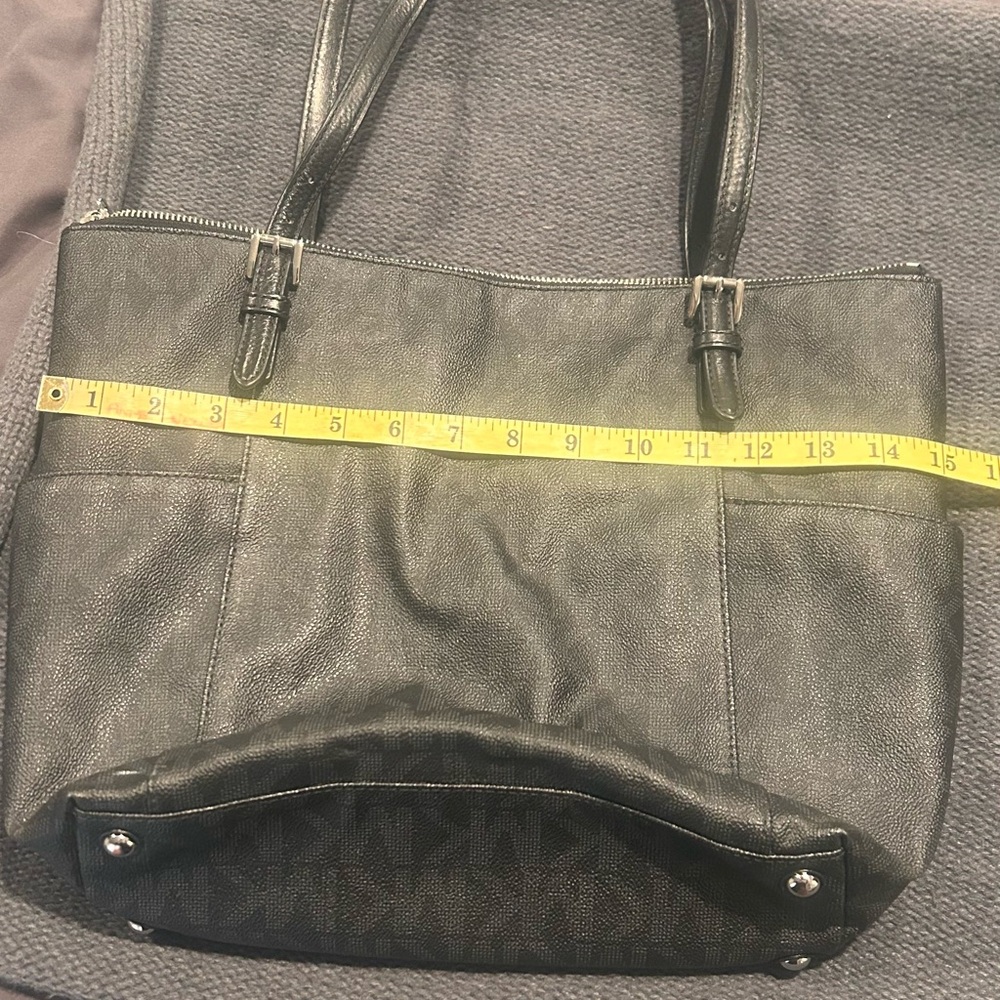 Michael Kors Black Tote Bag with MK logo throughout bag. - Picture 13 of 16